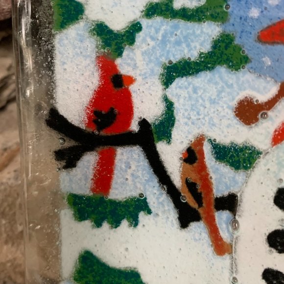 Fused Glass Peggy Karr Snowman Plate Art Platter Dish Winter Christmas Serving - Picture 7 of 9